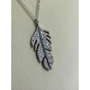 Karen Kane Sterling Silver CZ Feather Necklace 925 Boho Coastal Adjustable